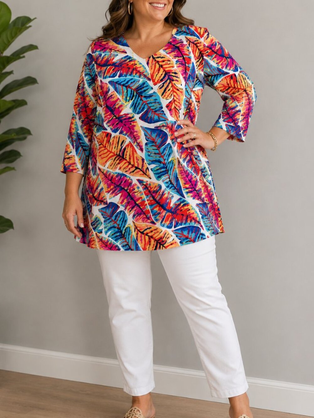Peck & Peck Tunic Womens Sz XL Colorful Leaves Soft!